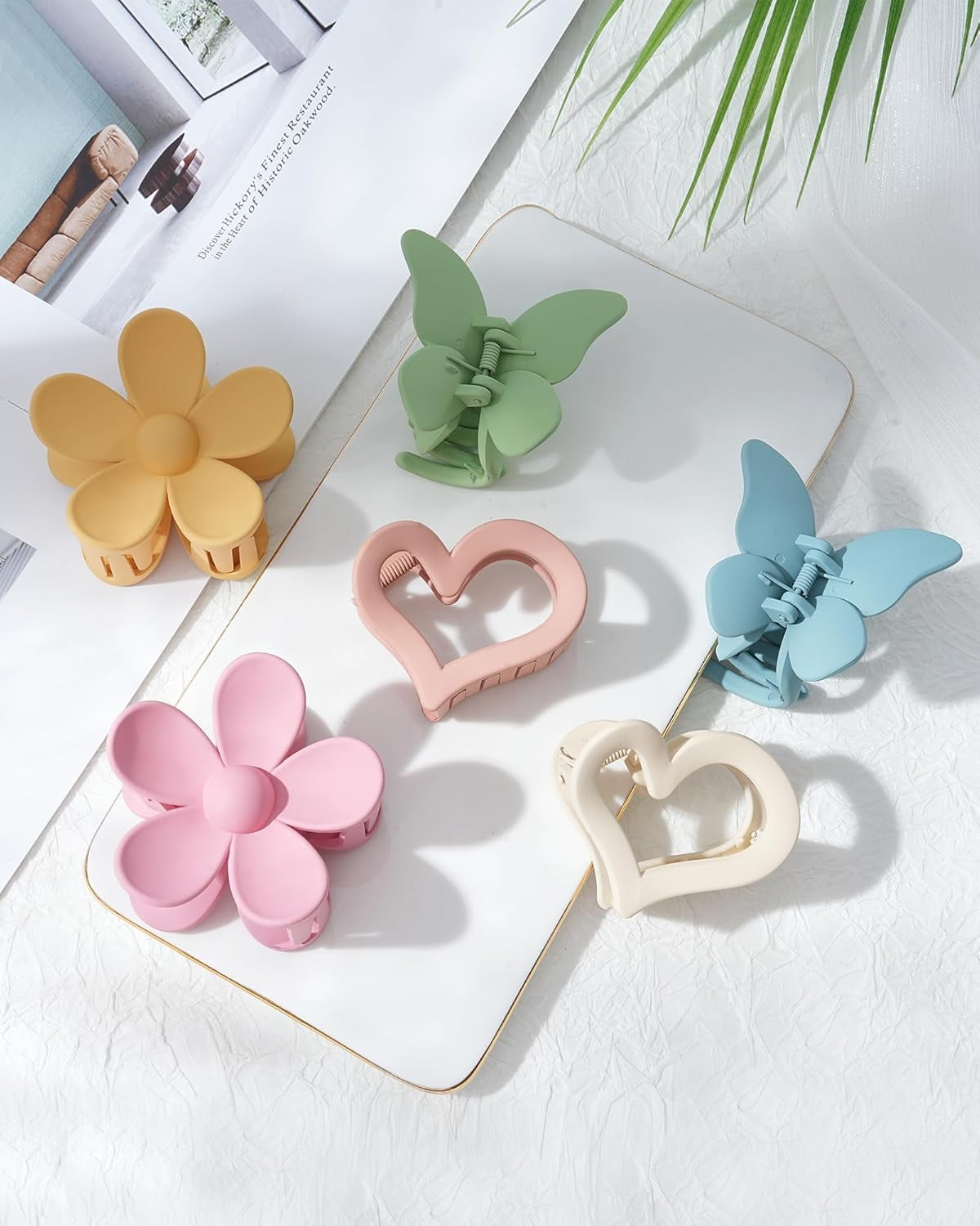 Matte Butterfly Hair Claw Clips for Women Girls - 6 PCS Non-Slip and Strong Hold Hair Clips for Thin/Medium/Thick Hair