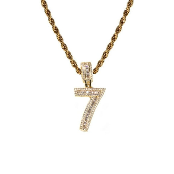 HIJONES Women's Cubic Zircon Angel Number Necklace 7 Numbers Pendant Choker Chain Statement Numerology Jewelry Gold
