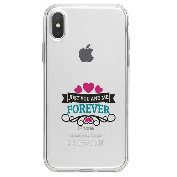 DistinctInk Clear Shockproof Hybrid Case for iPhone XR (6.1" Screen) - TPU Bumper Acrylic Back Tempered Glass Screen Protector - Just You And Me Forever