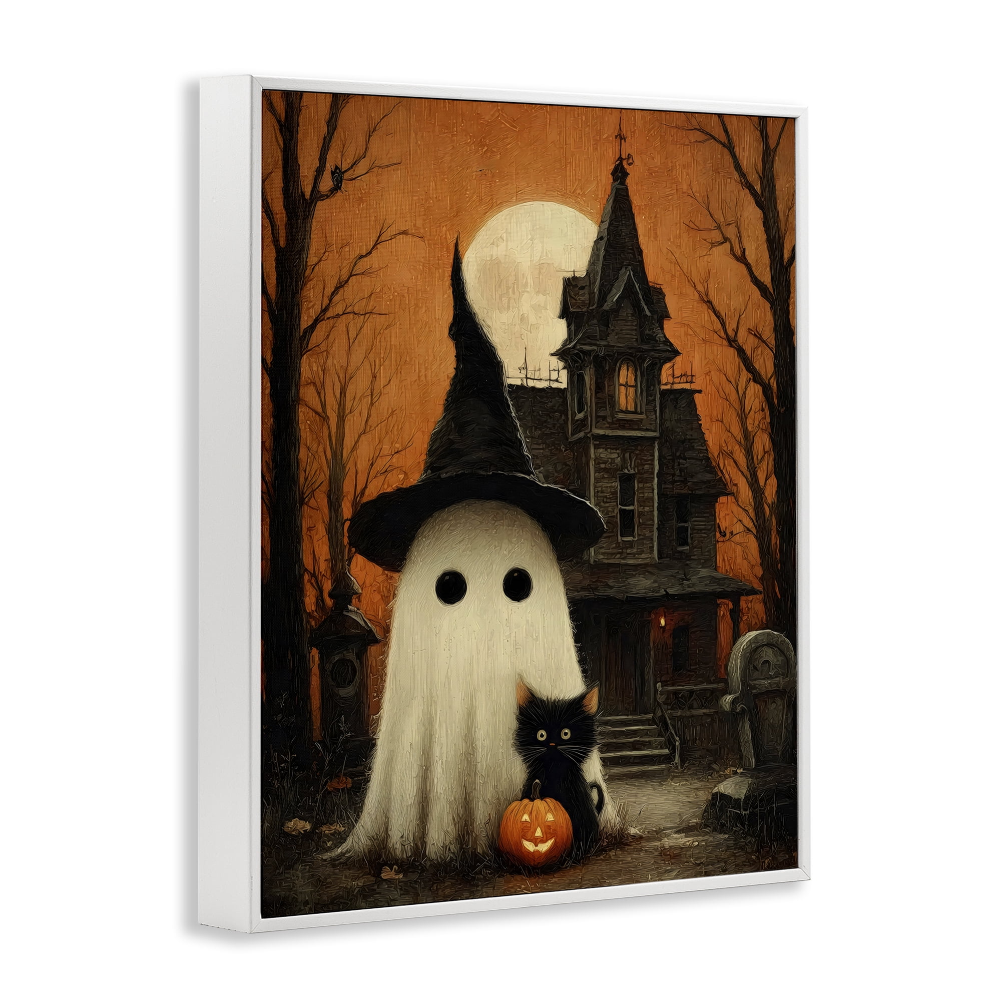 Cute Ghost & Haunted House White Framed Giclee Art, design by Arlington Prints