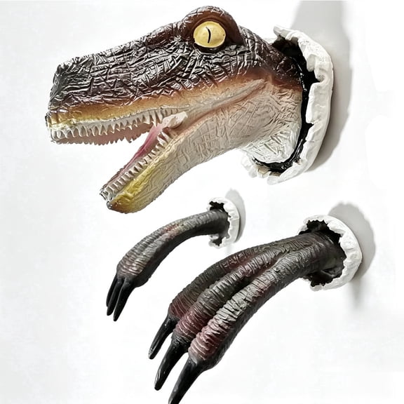 Dinosaur Wall Mounted Head Statue Bust Hanging Sculpture, Wall Art 3D Sculpture for Home Decoration