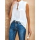 thumbnail image 4 of Luxtrada - Camiseta sin mangas para mujer, estilo informal, elegante, con fruncido, holgada, con botones, cuello alto, color liso, con volantes, talla grande, blusa de verano (blanco, XL), 4 of 7
