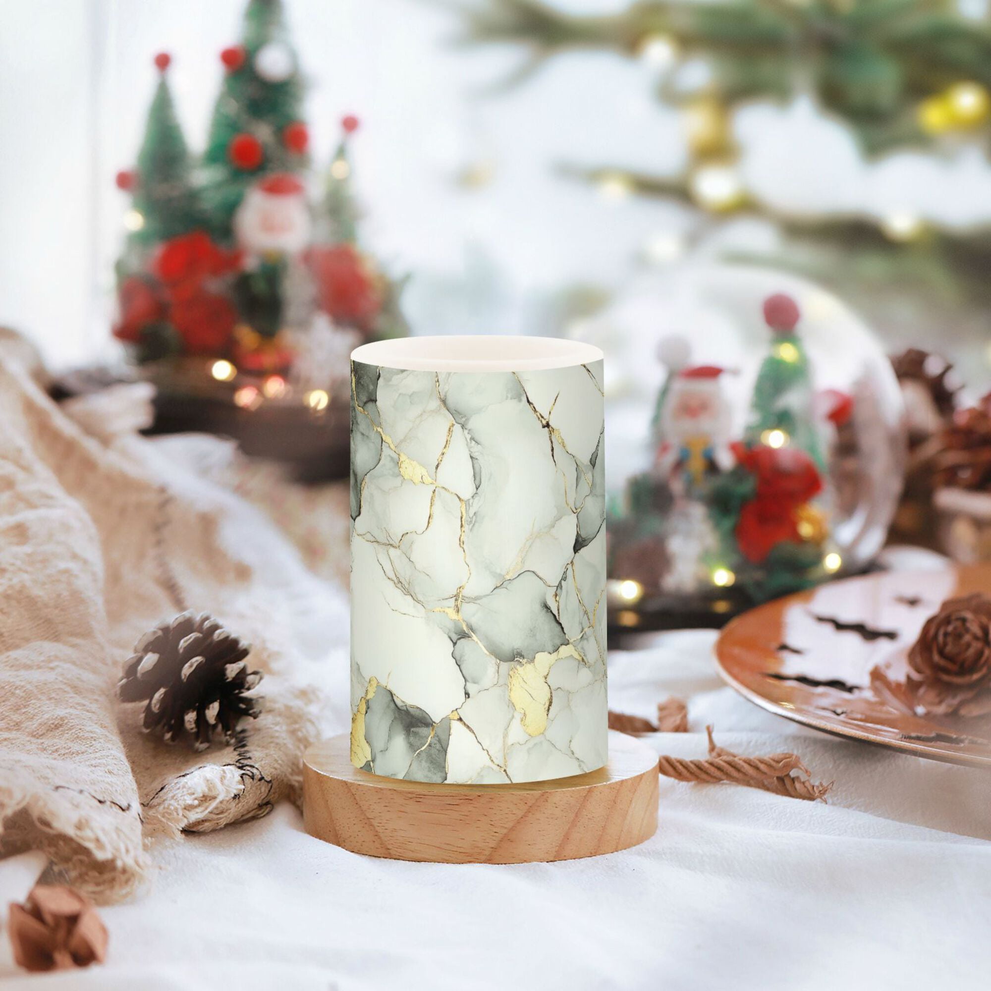 Yayeee Flameless Candles with Remote Flickering Battery Operated Multi Color Changing, Gray Marble Pattern
