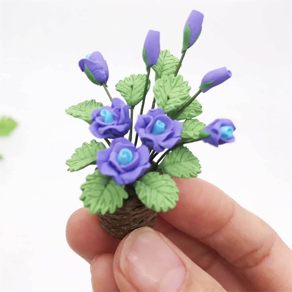 Details about   1:12 Dollhouse Miniature Green Flower Plant w/ Vase Pot Accessory Garden Decors 