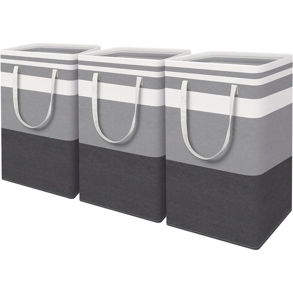 MRSXXNTY 3-Pack Large Laundry Basket, Waterproof, Freestanding Laundry Hamper, Collapsible Tall Clothes Hamper with Extended Handles for Clothes Toys in the Dorm and Family-(Gradient Grey, 75L)