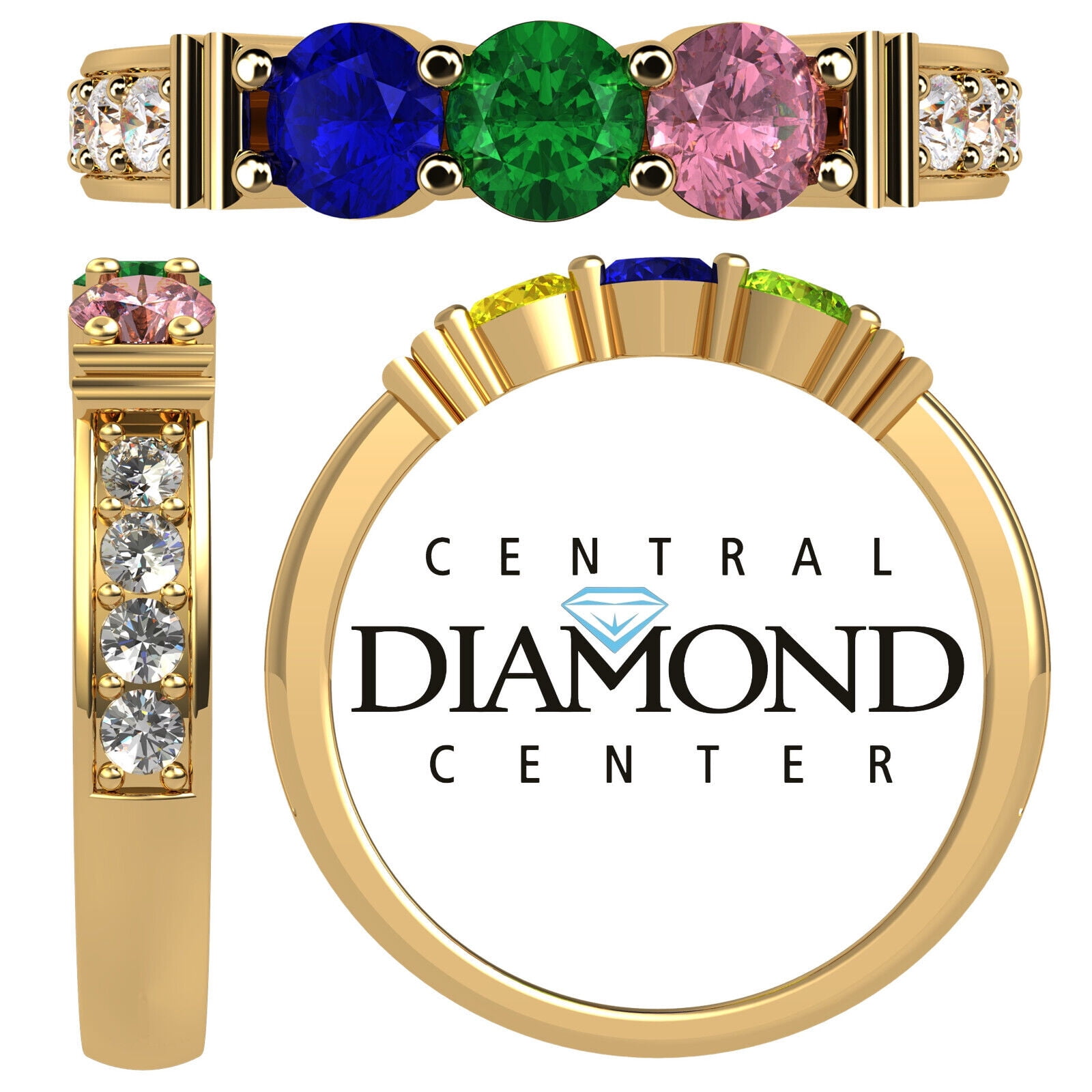 Nana Shared Prong W/Side Stone Mothers Day Ring 1- 6 Stone 10k Yellow Gold Women's-Size 8 - Stone 5