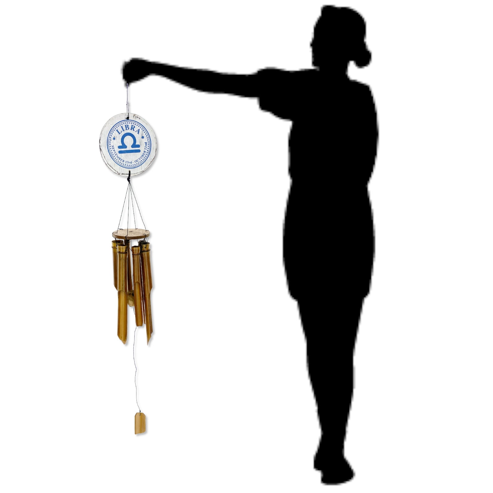 Zodiac Libra Bamboo Wind Chime - 41" Indoor Outdoor Hanging Home Décor