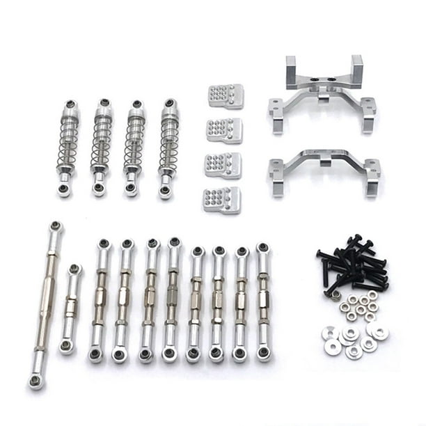 Bewildely Juego de amortiguadores de coche RC a escala 1/16, Kit de varilla de tracción de vehículo, actualización automotriz, reemplazo de Kits de construcción modelo Plata
