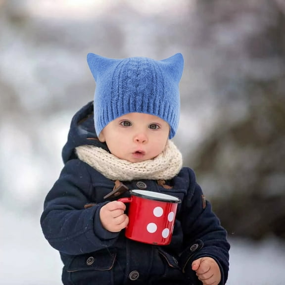 WTXUE Beanie Lined Children's Baby Hat Cat Ear Protector Plush Knitting Solid Color Pullover Cap Cute Hats Soft Warm Hat Winter Hat B One Size