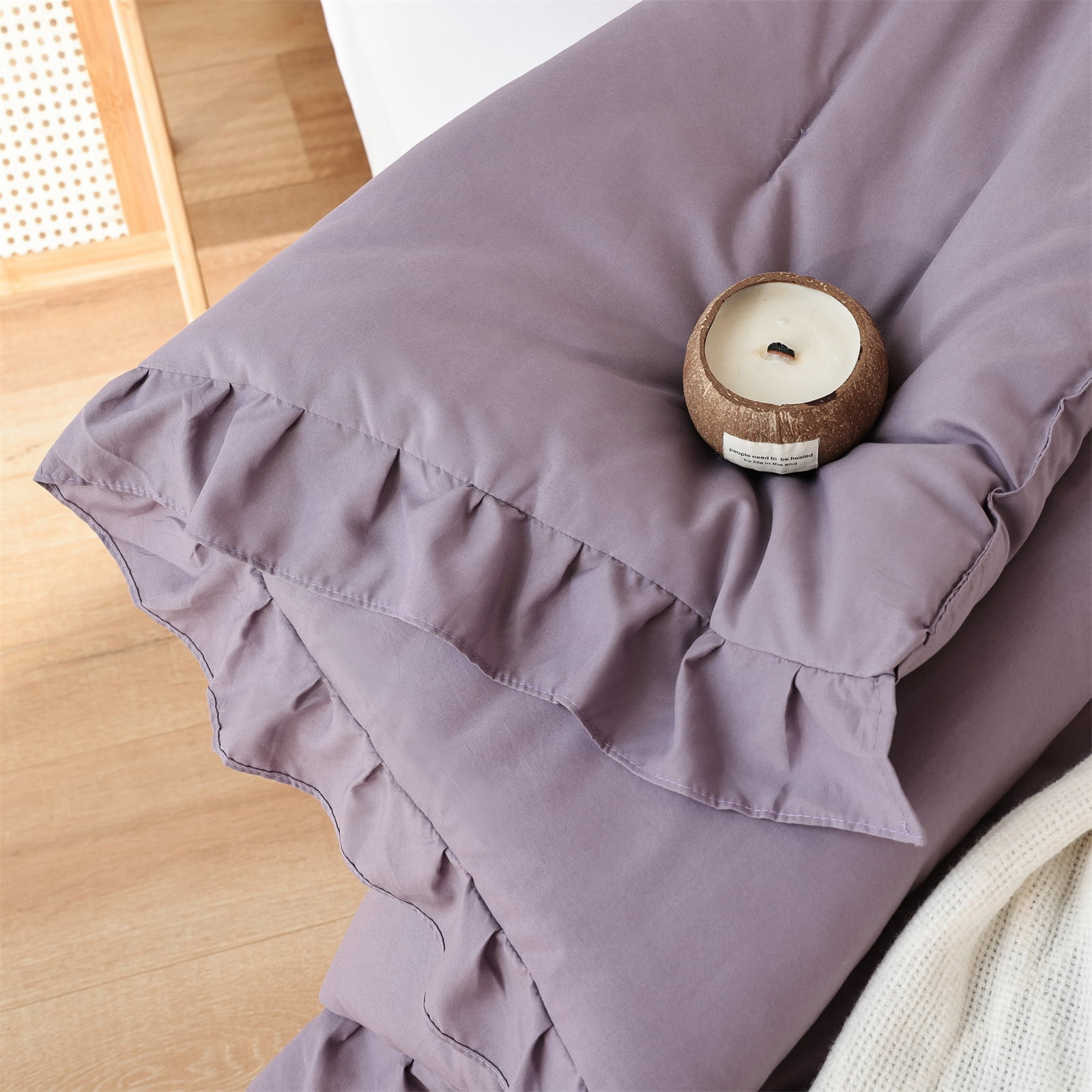 SPRINDAY King Size Comforter Set For Adult, 3 Piece Ruffle Purple Comforter Sets All Season