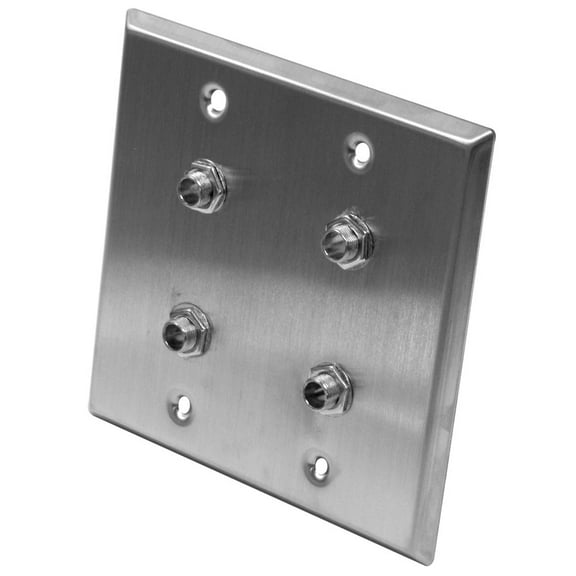 Seismic Audio  - Stainless Steel Wall Plate - 2 Gang - Four 1/4" TRS Stereo Jacks Silver - SA-PLATE24