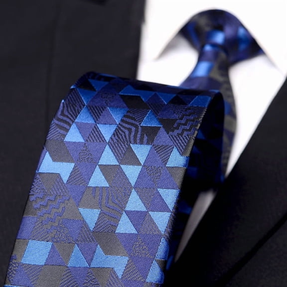Yongchuantie Fashion Blue Geometric Splicing Pattern Men's Tie Formal Business 8CM Wide Tie Gift Box