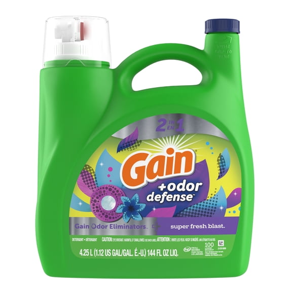Gain Odor Defense Liquid Laundry Detergent, Super Fresh Blast Scent, 144 fl oz, 100 Loads