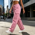 thumbnail image 2 of Pounoo Women's Cargo Pants Elastic Drawstring Waist Wide Leg Casual Trousers with Side Pockets Lightweight Durable Streetwear Comfortable Bottoms Gift, 2 of 6