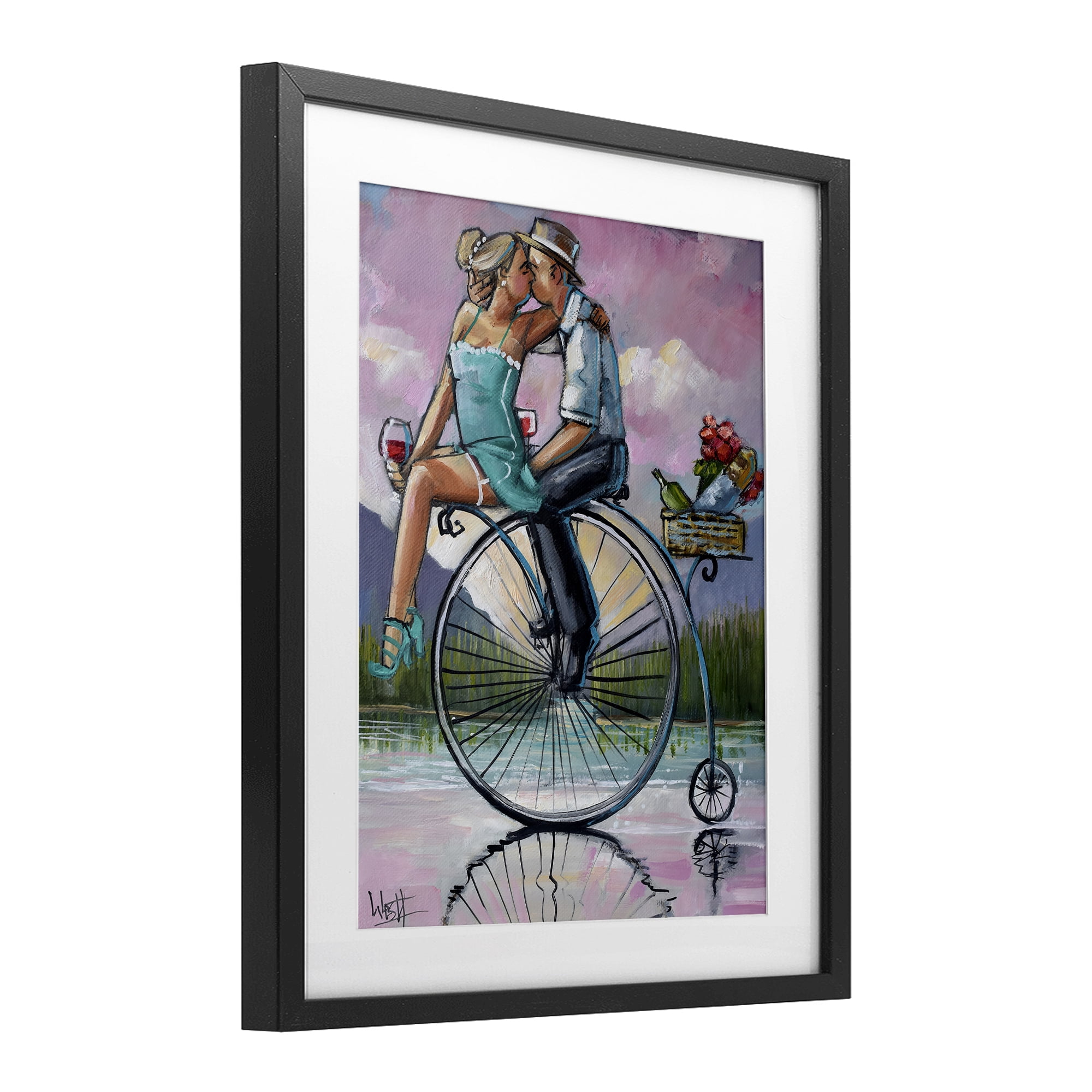 Stupell Industries Romantic Picnic on Bicycle Black Framed Print Under Glass, design by Ronald West