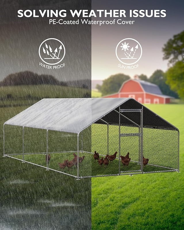 Large Outdoor Dog Kennel, Big Outside Dog House, Heavy Duty Dog Run Enclosure Playpen Coop Fence with Waterproof and Anti-UV Cover Roof, 9.8 x 6.6 x 6.4 Ft