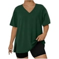 thumbnail image 1 of Mujeres Más Tamaño Manga Larga Tops con Cuello en V, Color Sólido Doblado Hendidura Suéter para el Uso Casual Diario en el Hogar, 1 of 6