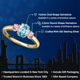 thumbnail image 2 of Gem Stone King 18K Yellow Gold Plated Silver Blue Zircon and Pink Lab Grown Diamond Engagement Ring for Women | 1.61 Cttw | Oval 7X5MM | Gemstone Birthstone | Size 8, 2 of 6