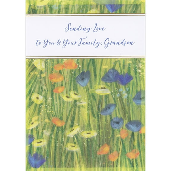 Designer Greetings Sending Love: Watercolor Blue, Orange and Yellow Flowers in Tall Grass Easter Card for Grandson and Family