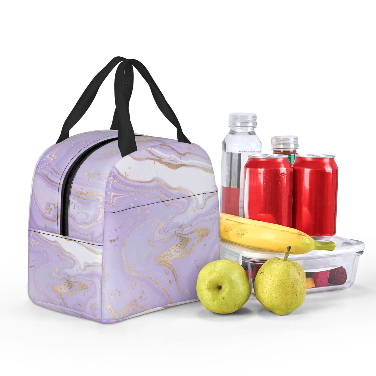 Ratiio Lavender Glitter Foil Stripes Print Lunch Bag Lunch Box Insulated Lunch Bag Adult Lunch Box for Men and Women