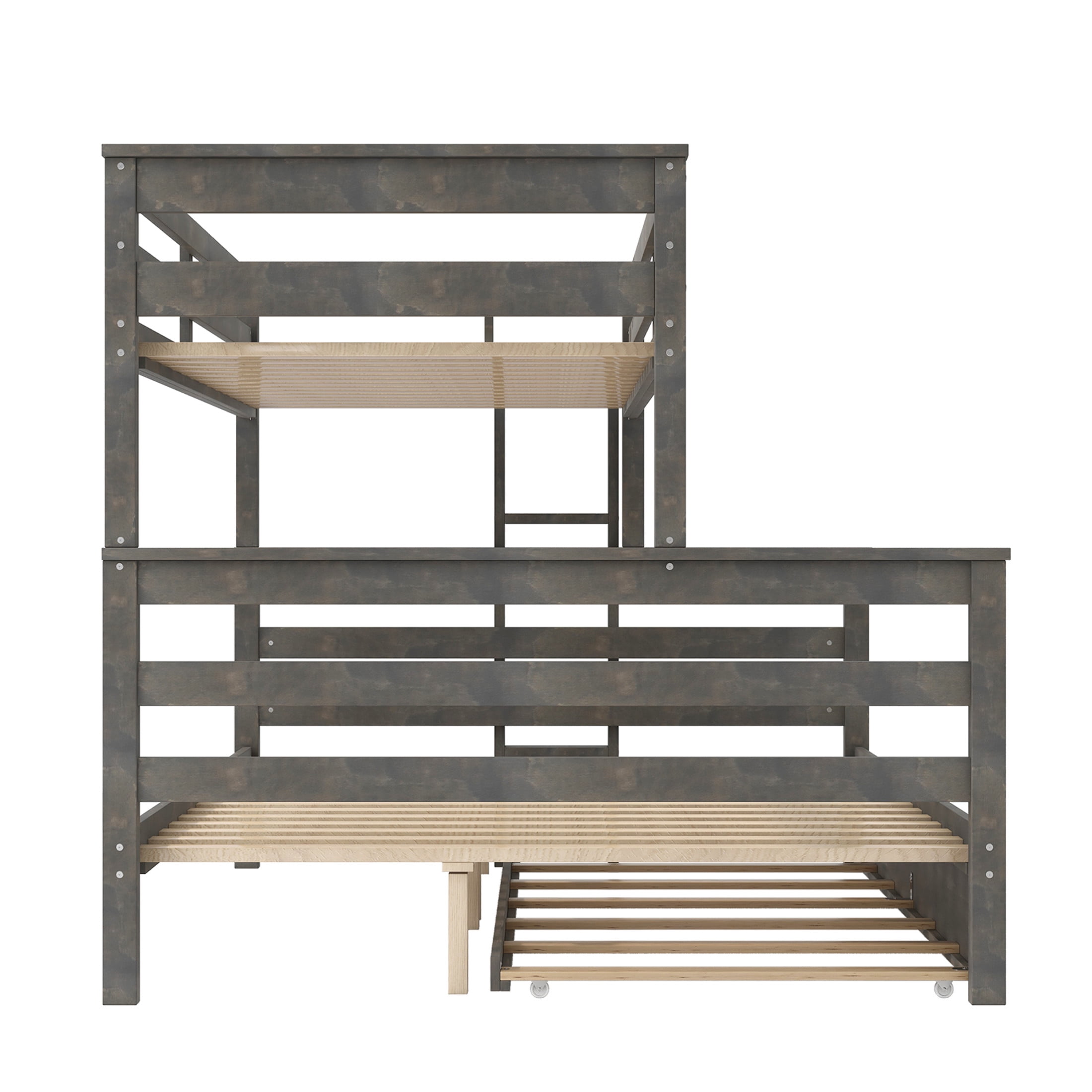 Noble House Zahra Twin XL over Queen Detachable Bunk Bed with Pull-out Guest Trundle, 3-in-1 Sleeping Solution, Grey