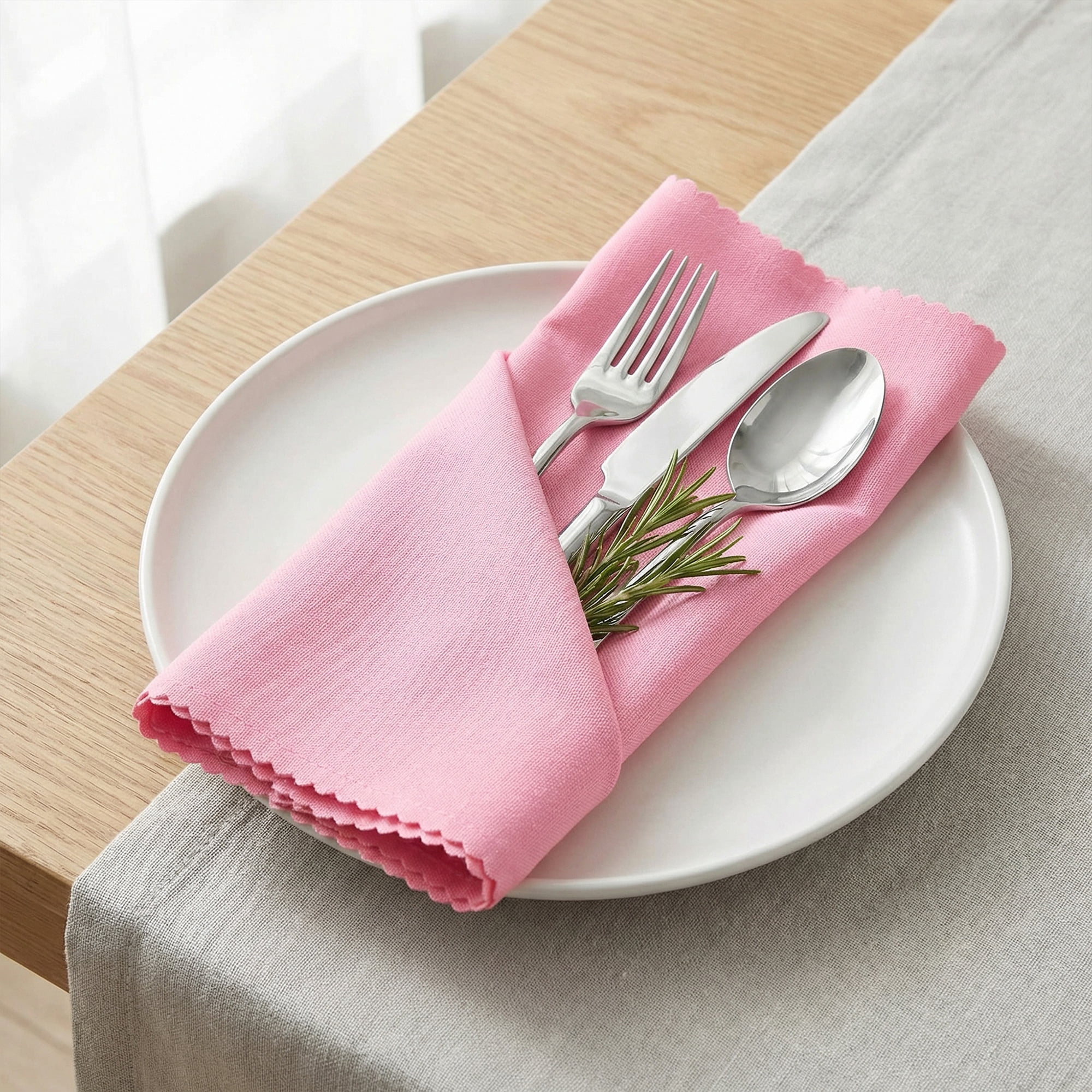 Unique Bargains 12Pcs Polyester Washable Cloth Napkins Light Pink 19x19inch
