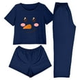 thumbnail image 2 of EchfiProm Christmas Pajamas for Women 3 Piece Set Loungewear Festive Cozy Navy Short Sleeve Long Pants Adults Pjs Set Cute, 2 of 8