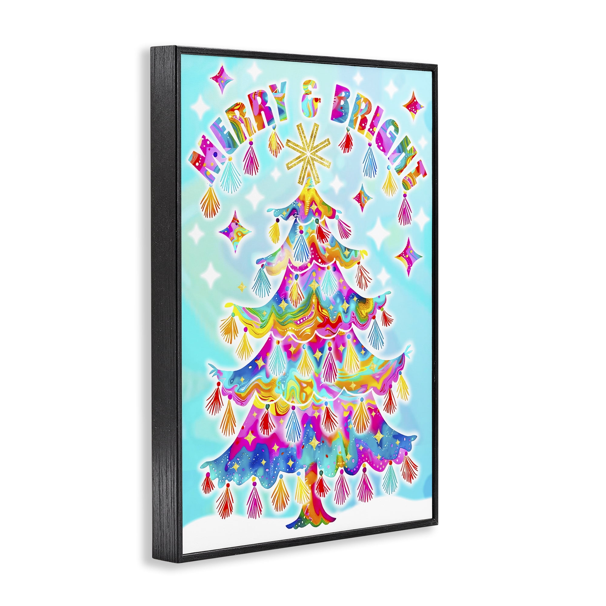 Stupell Industries Eclectic Merry & Bright Holiday Painting Black Framed Art Prints Wall Art, 12 x 18