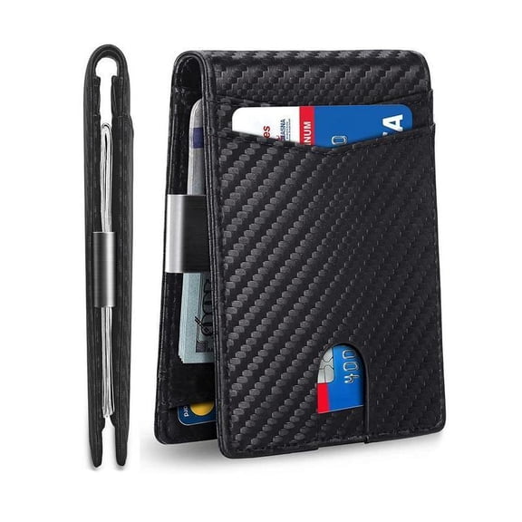 Men’s Slim Carbon Fiber Pattern Bifold Wallet with Money Clip – RFID Blocking Credit Card Holder, Minimalist Thin Pocket Wallet with Multiple Card Slots for Daily Use and Travel Blocking Wallet with