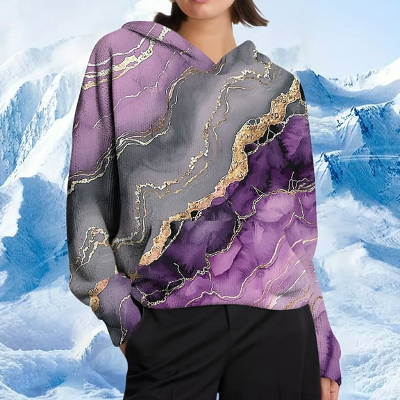 Blmnix Purple Comfort Hoodie Fitted Printed Exercise Tops for Women Long Sleeve Hooded Hoodie Tops