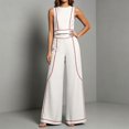 thumbnail image 4 of Womens 2 Piece Color Blocked Suits Sleeveless Crew Neck Tops Wide Leg High Waist Trousers Summer Comfy Fashion Set White XXL, 4 of 7