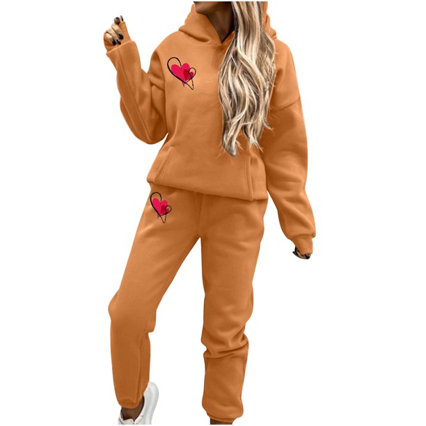 Puntoco Día De San Valentín Suéter De Manga Larga Con Capucha Estampado De Color Sólido Para Mujer Traje Casual De Dos Piezas De Manga Larga Con Capucha Liquidación Puntoco Puntoco-3384