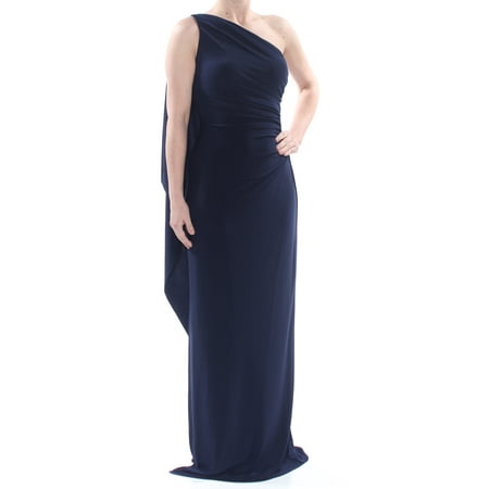 Asymmetrical Gown - RALPH LAUREN Womens Navy Slitted One Shoulder Ruched Gown Asymmetrical Neckline Full-Length Evening Dress Size: 4