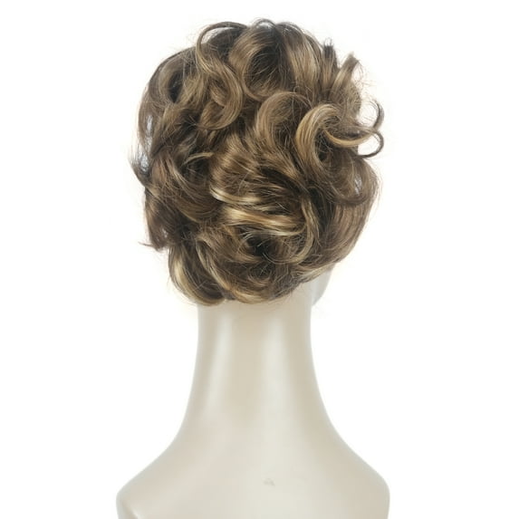 Short Ponytail Hair Piece Extension Wavy Claw Clip In/on Hairpiece, Light Reddish Brown with Blonde Highlight