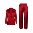thumbnail image 5 of Floleo Women Shiny Satin Lapel Long Sleeve Blazer Elastic High Waist Straight Pocket Pants 2 Piece Elegant Business Party Matching Suit Set, 5 of 5