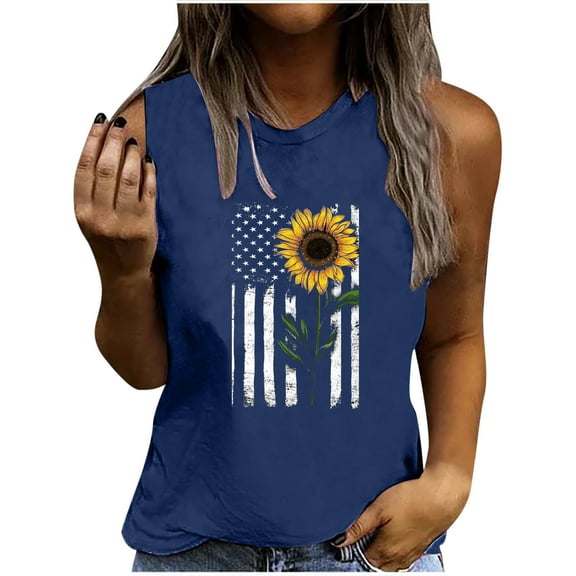 Aoochasliy Tank Tops for Women Women's Summer Casual Print Round Neck Loose Sleeveless T-Shirt Top