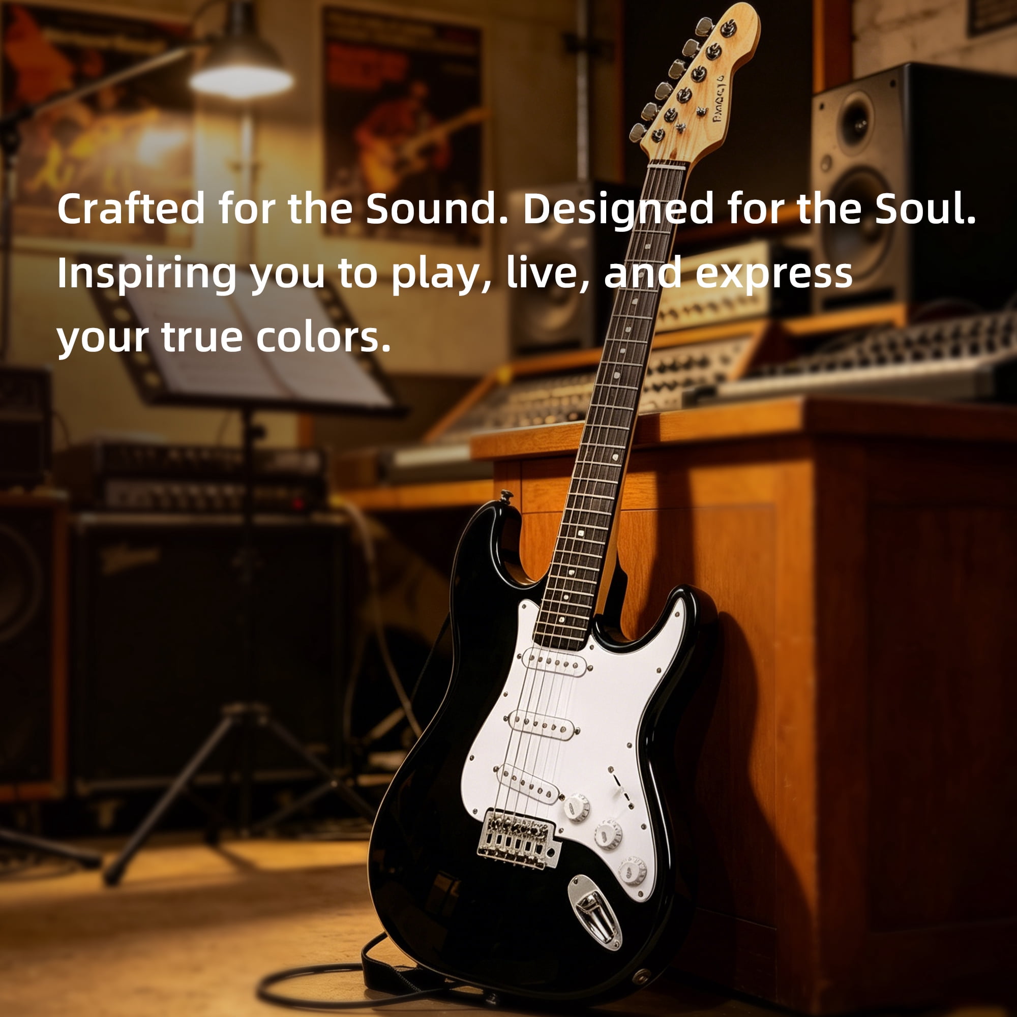 Flordecy's  39 inch Electric Guitar Beginner Kit for Adults, Solid Wood ST Body S-S-S Pickups with Accessories, Black