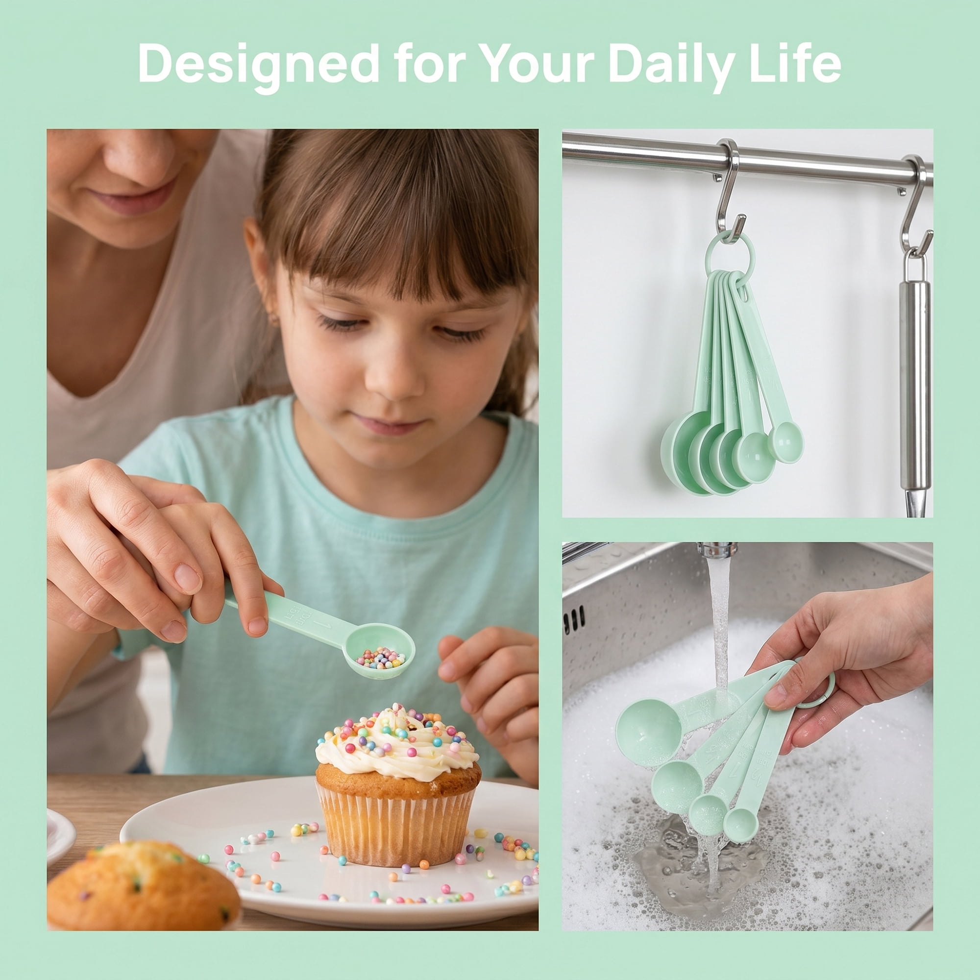 Unique Bargains Plastic Measuring Spoons for Dry Ingredients Light Green 5Pcs