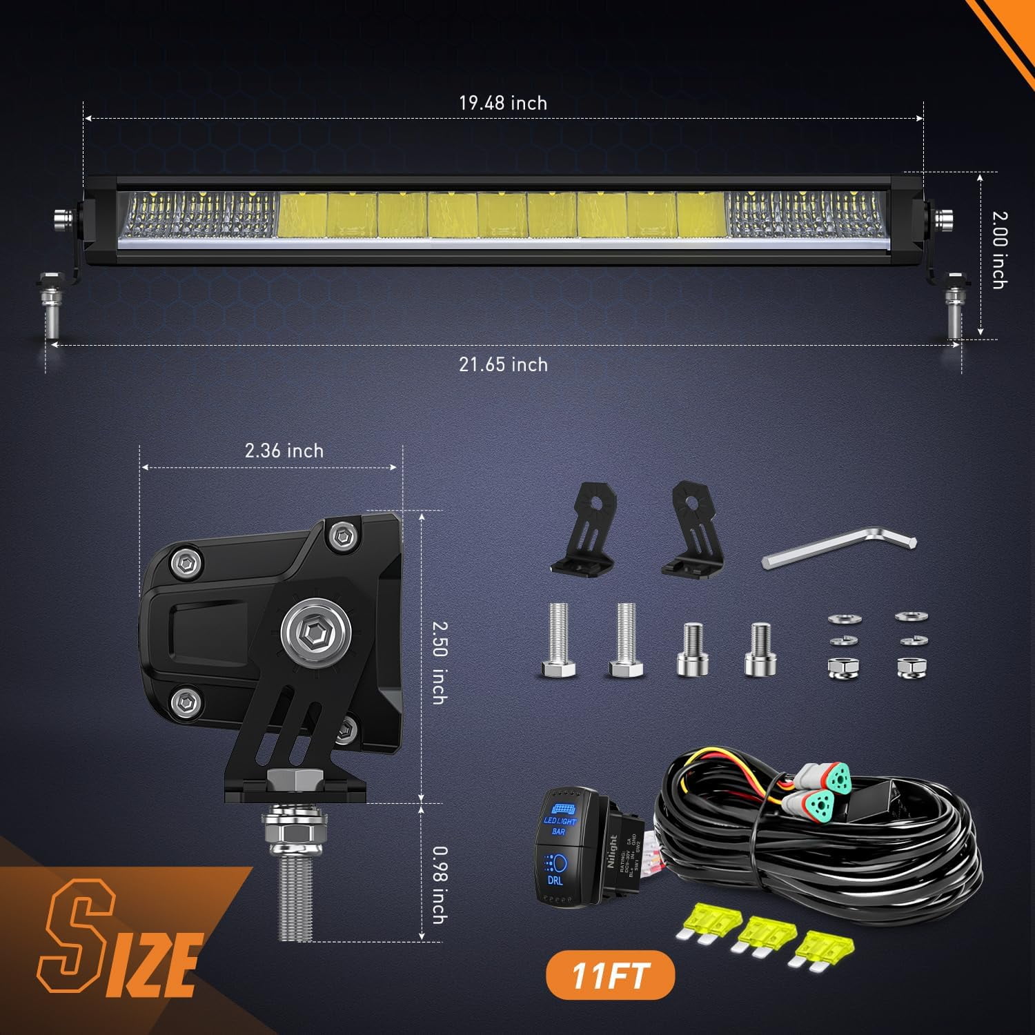 Nilight 15.5" LED Light Bar with Amber DRL, 60W Single Row Anti-Glare Spot Flood Combo Offroad Driving Light, IP68 with 16AWG DT Wiring Kit for Truck SUV ATV UTV Boat 4x4 Jeep