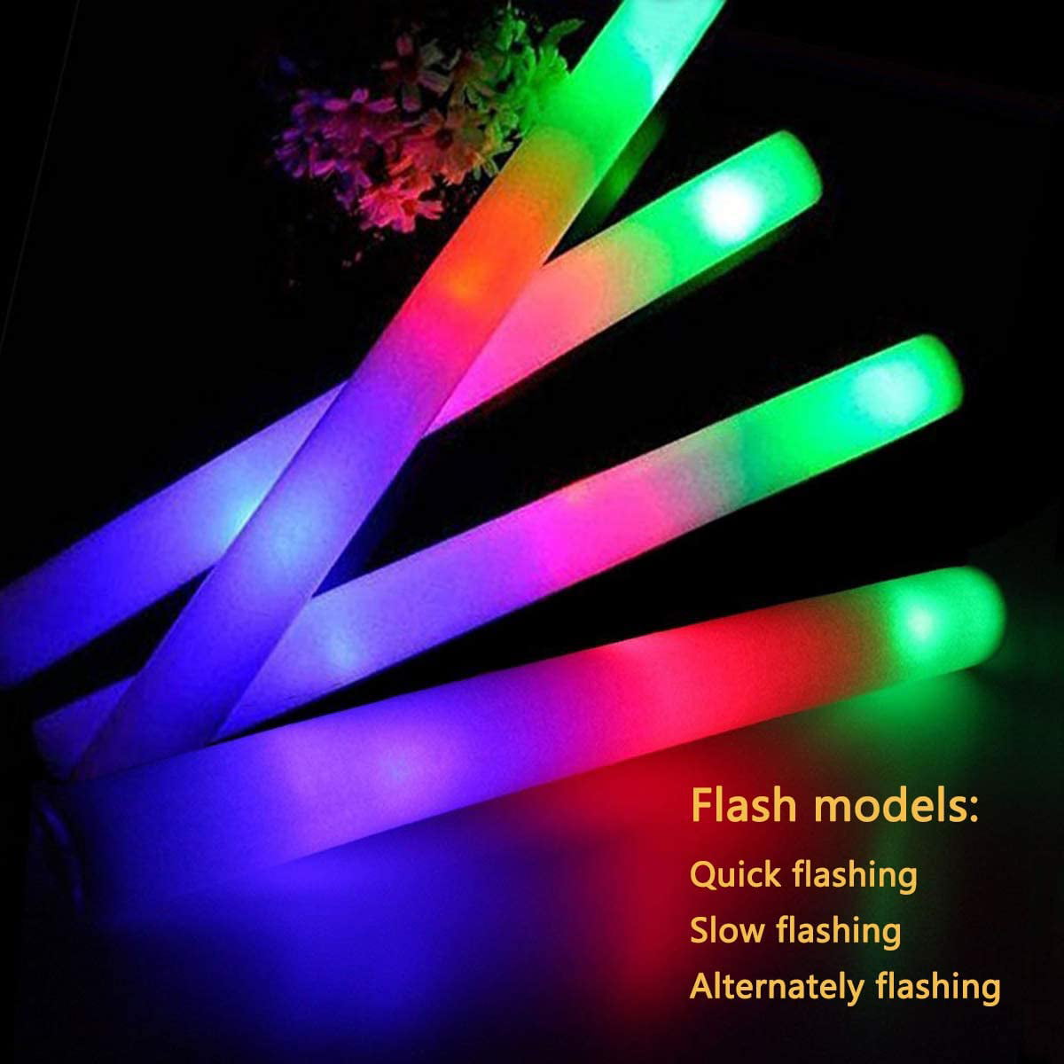 12 Pack 18 inch 3 Color Flashing Glow LED Foam Sticks
