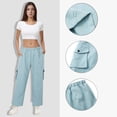 thumbnail image 4 of BODOAO Cargo Pants for Women High Waisted Casual Pants Work Pants Baggy Wide Leg Y2K Streetwear with Pockets Fashionable and Workout Pants with Pants with Zipper Suitable for Jogging and Light Blue L, 4 of 9