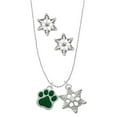 thumbnail image 1 of Delight Jewelry Silvertone Large Green Paw Silver tone Snowflake Charm Necklace and Stud Earrings, 1 of 4