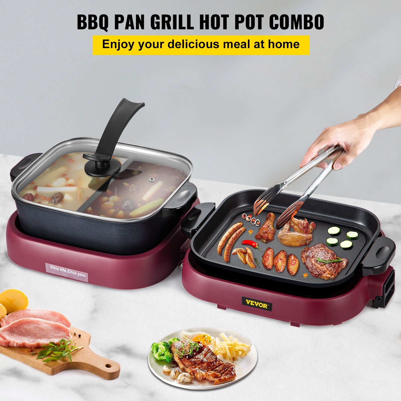 Smokeless Electric Hot Pot BBQ Grill Multifunction Portable Non-Stick Split  Pot