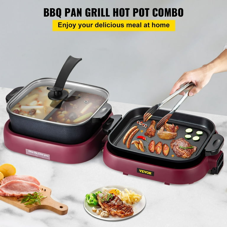  Food Party 2 in 1 Electric Smokeless Grill and Hot Pot: Home &  Kitchen