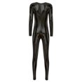 thumbnail image 4 of iixpin Women's Metallic Shiny Long Sleeve Back Zipper Jumpsuit One Piece Full Body Fitness Bodysuit Black M, 4 of 7