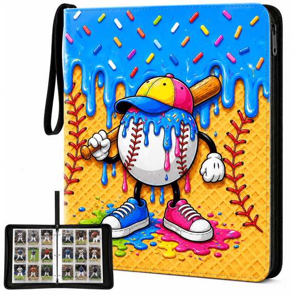 Ice Cream Baseball Card Binder, 900-Pocket Trading Card Album with 50 9-Pocket Pages, Water-Resistant PU Leather Cover, Blue
