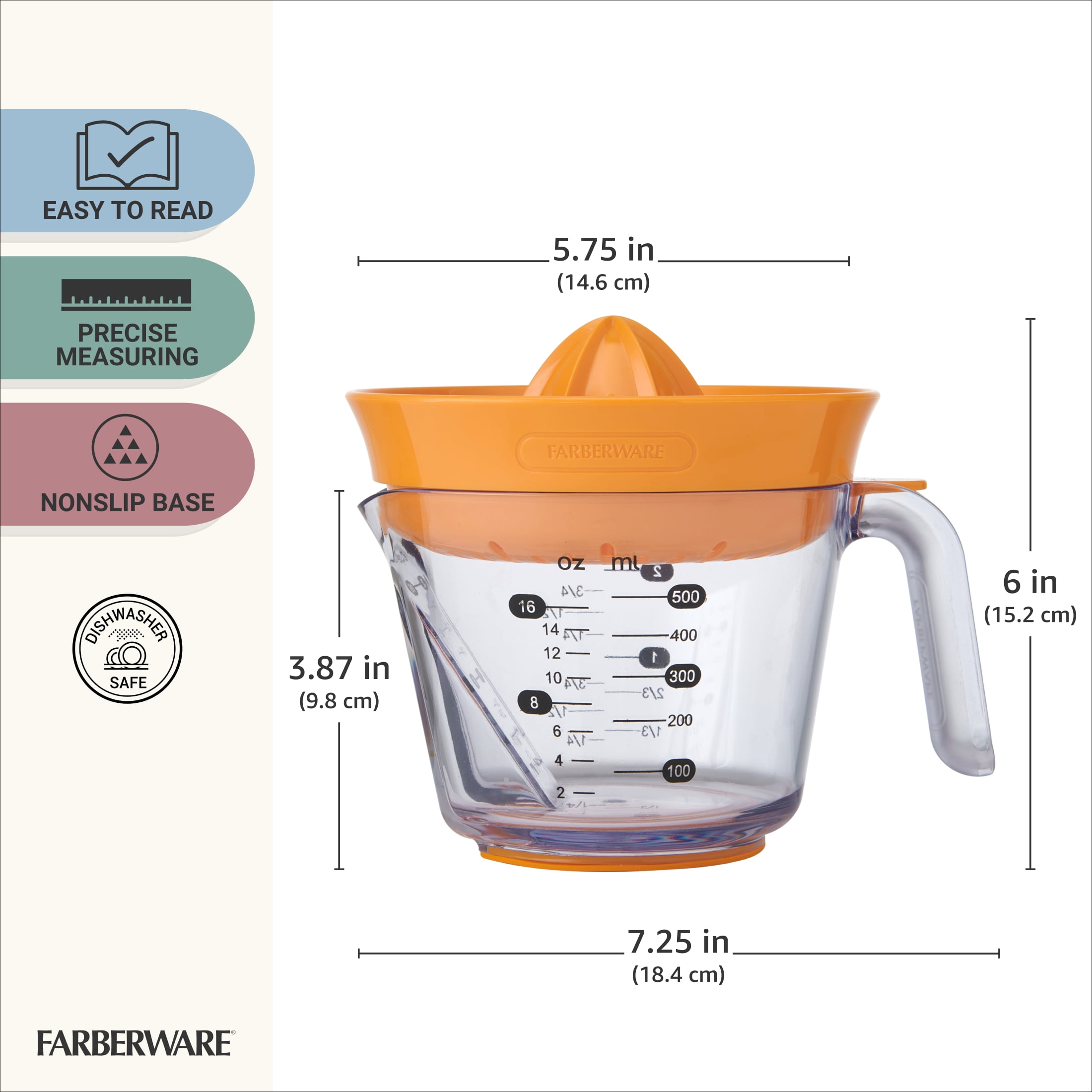 Farberware Professional 2 Cup Citrus Juicer with Easy Read Design Orange