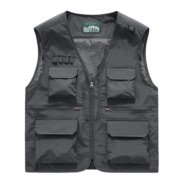 V Cuello Tanque, Chaqueta de Trabajo sin Mangas Sólida con Cremallera Y Bolsillos Múltiples, Abrigo de Lana de Moda para Hombres