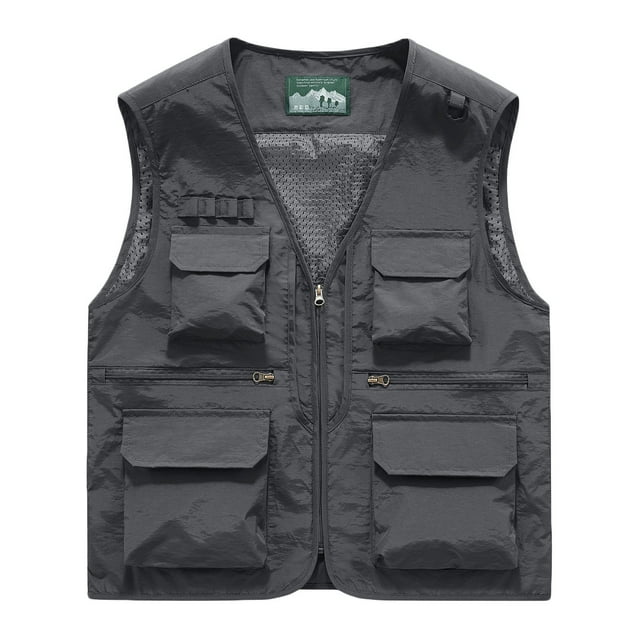 Jackets for Men Fashion, Mens Solid Fashion Zipper Multi Pocket V Neck Sleeveless Work Jacket Tank