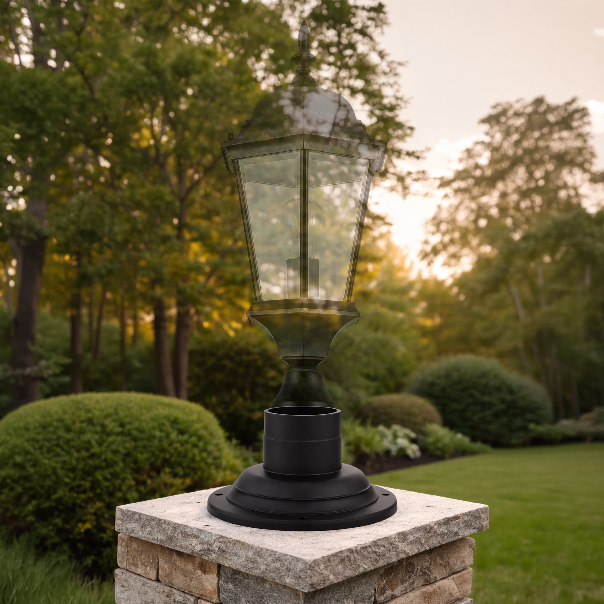 Cast Aluminum Round Outdoor Pier Base with Matte Black Finish, Post-Top Light Mount, 3 in. Fitter